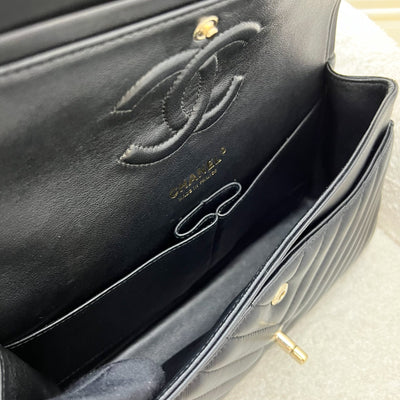 Chanel Medium Classic Flap CF in Chevron Quilted Black Lambskin and LGHW