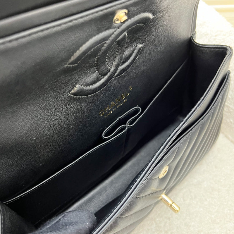 Chanel Medium Classic Flap CF in Chevron Quilted Black Lambskin and LGHW