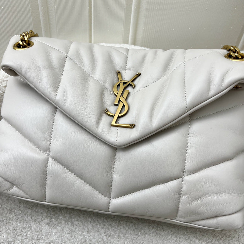 Saint Laurent YSL Small Loulou Puffer in Vintage Blanc Lambskin and GHW