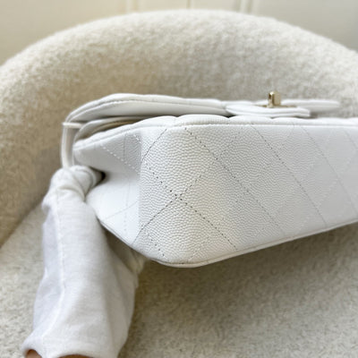 Chanel Small Classic Flap CF in White Caviar and LGHW (Model: A01113)