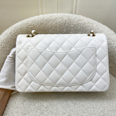 Chanel Small Classic Flap CF in White Caviar and LGHW (Model: A01113)