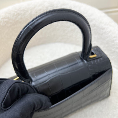 Balenciaga Hourglass XS Top Handle Handbag in Black Crocodile Embossed Calfskin and AGHW