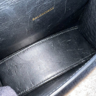 Balenciaga Hourglass XS Top Handle Handbag in Black Crocodile Embossed Calfskin and AGHW
