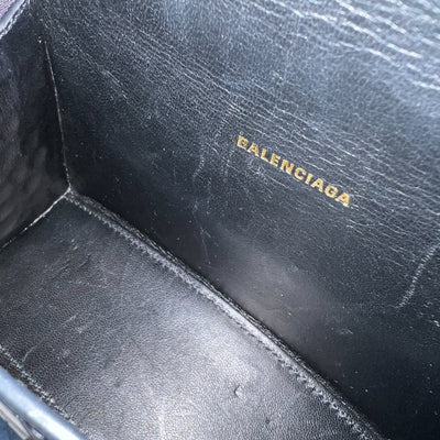 Balenciaga Hourglass XS Top Handle Handbag in Black Crocodile Embossed Calfskin and AGHW