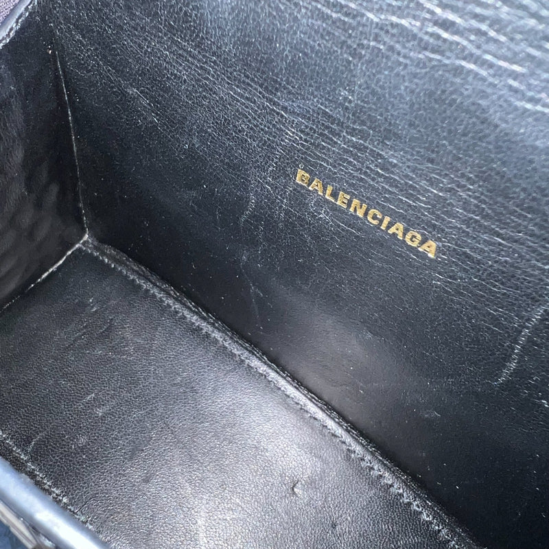 Balenciaga Hourglass XS Top Handle Handbag in Black Crocodile Embossed Calfskin and AGHW