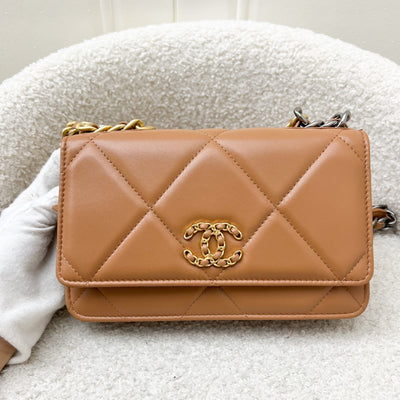 Chanel 19 Wallet on Chain WOC in 22K Caramel Lambskin and 3-Tone HW