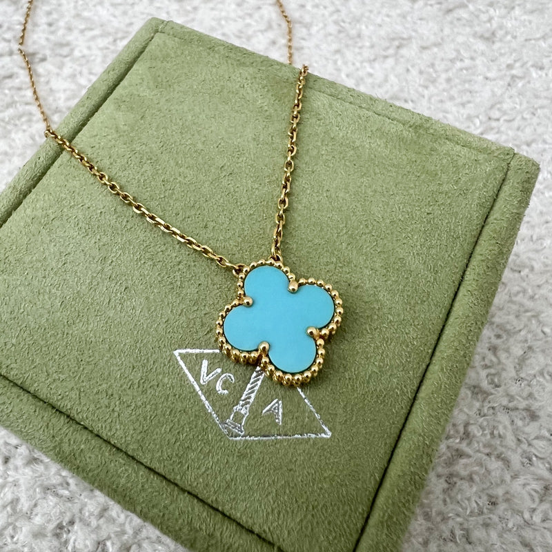 Van Cleef & Arpels VCA Vintage Alhambra Pendant Necklace with Turquoise in 18K Yellow Gold