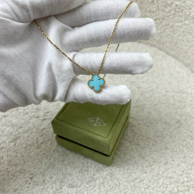 Van Cleef & Arpels VCA Vintage Alhambra Pendant Necklace with Turquoise in 18K Yellow Gold