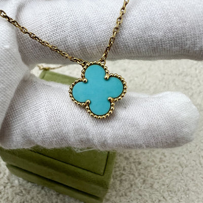 Van Cleef & Arpels VCA Vintage Alhambra Pendant Necklace with Turquoise in 18K Yellow Gold