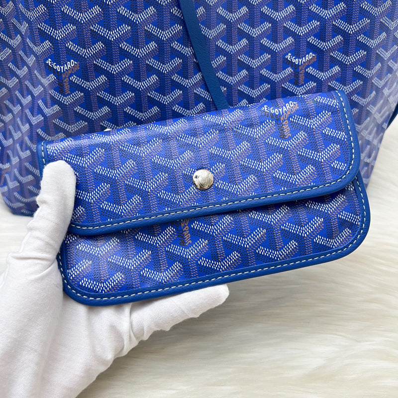 Goyard Anjou PM Reversible Tote Bag in Blue Goyardine Canvas and Leather