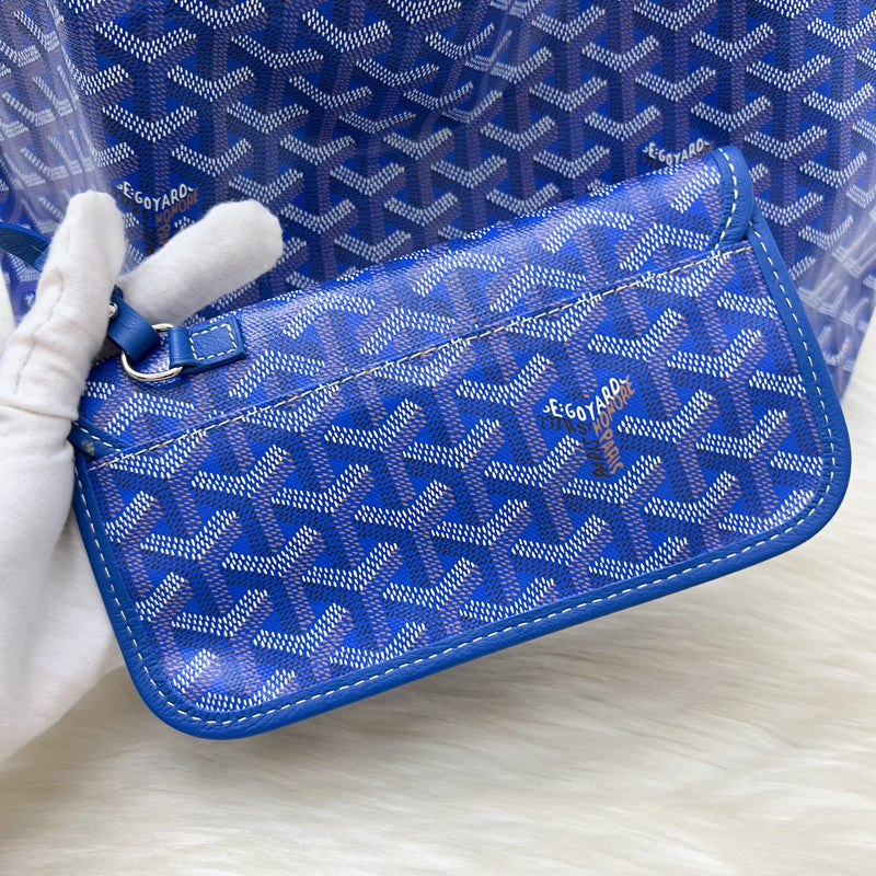 Goyard Anjou PM Reversible Tote Bag in Blue Goyardine Canvas and Leather