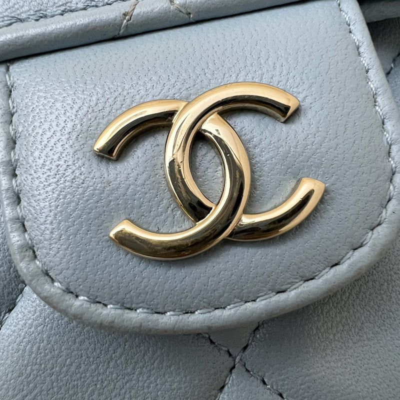 Chanel Top Handle Micro Flap Bag in Light Blue Lambskin LGHW