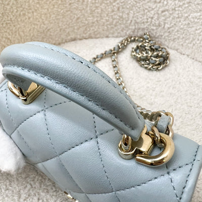 Chanel Top Handle Micro Flap Bag in Light Blue Lambskin LGHW