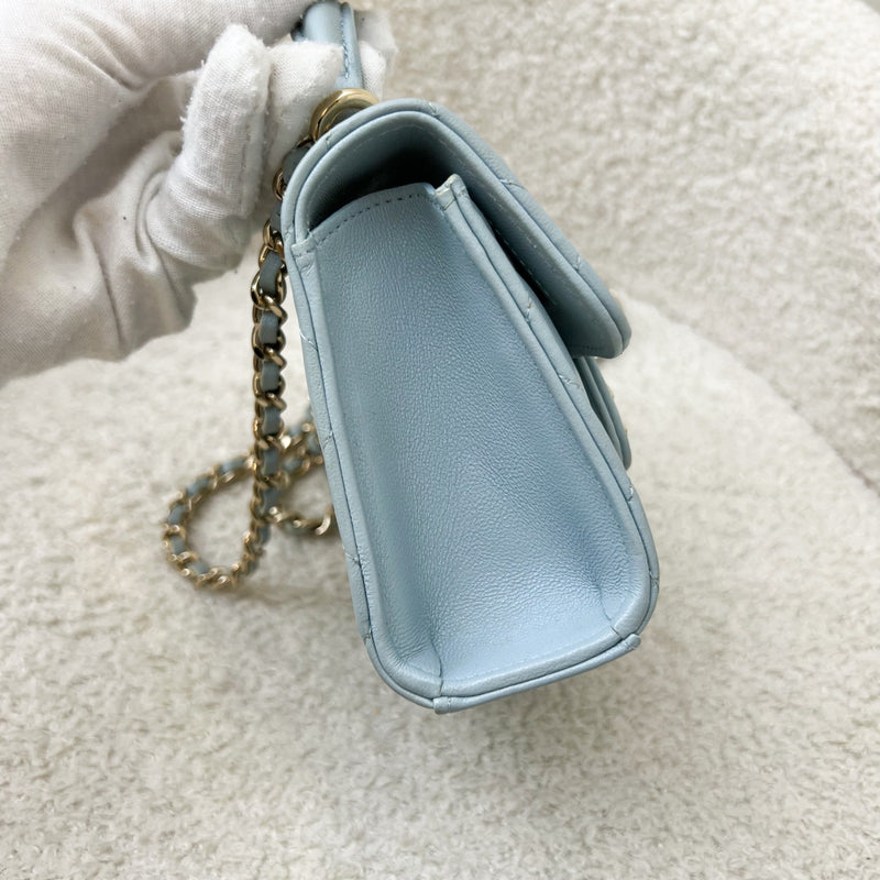 Chanel Top Handle Micro Flap Bag in Light Blue Lambskin LGHW