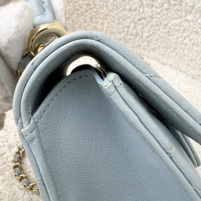 Chanel Top Handle Micro Flap Bag in Light Blue Lambskin LGHW