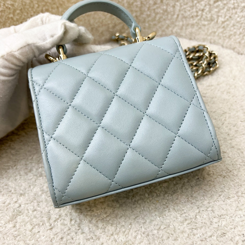 Chanel Top Handle Micro Flap Bag in Light Blue Lambskin LGHW