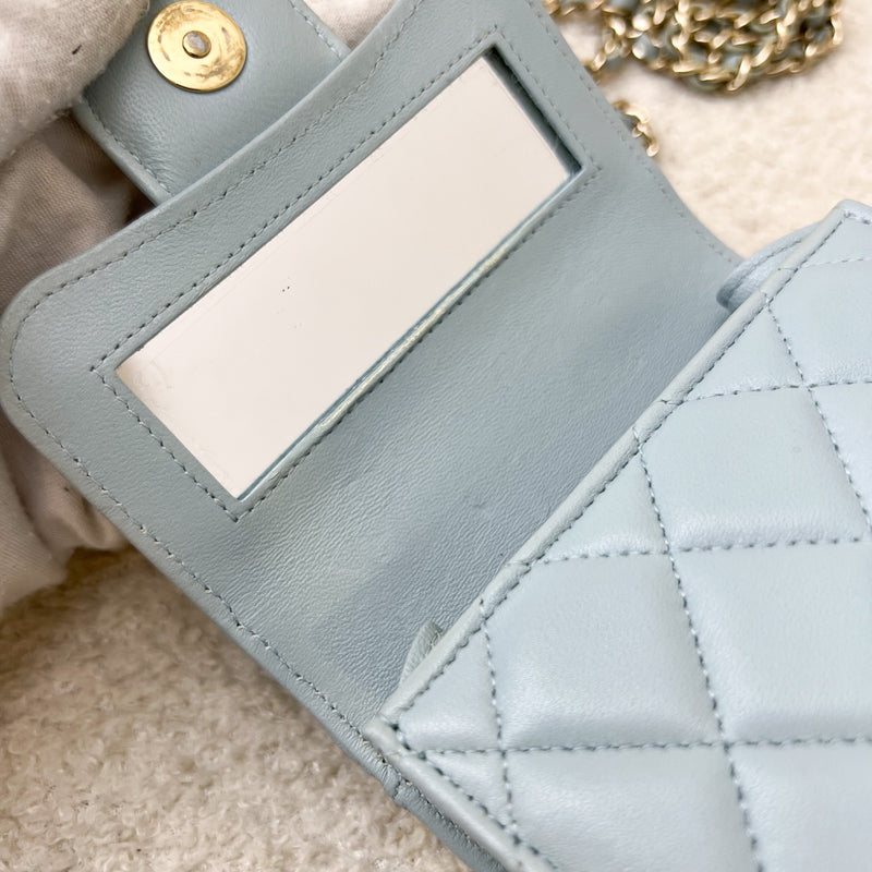 Chanel Top Handle Micro Flap Bag in Light Blue Lambskin LGHW