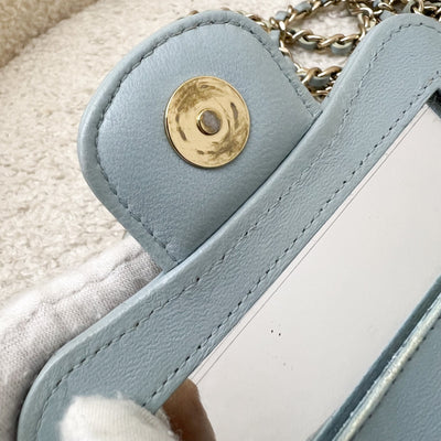 Chanel Top Handle Micro Flap Bag in Light Blue Lambskin LGHW