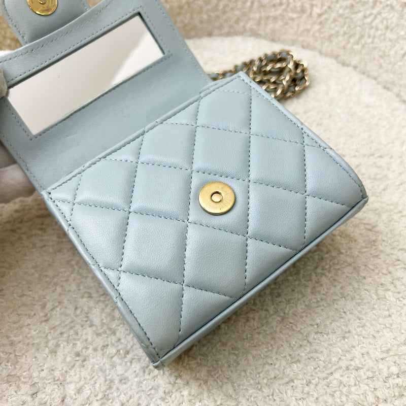 Chanel Top Handle Micro Flap Bag in Light Blue Lambskin LGHW