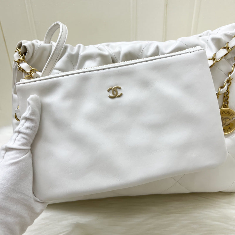 Chanel 22 Small East West Hobo Bag in White Calfskin and AGHW (Limited Edition!)