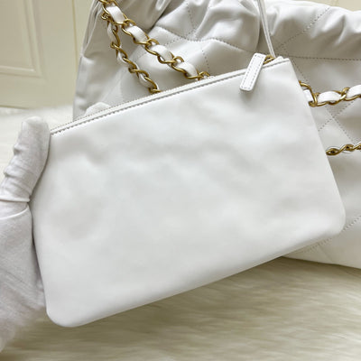 Chanel 22 Small East West Hobo Bag in White Calfskin and AGHW (Limited Edition!)