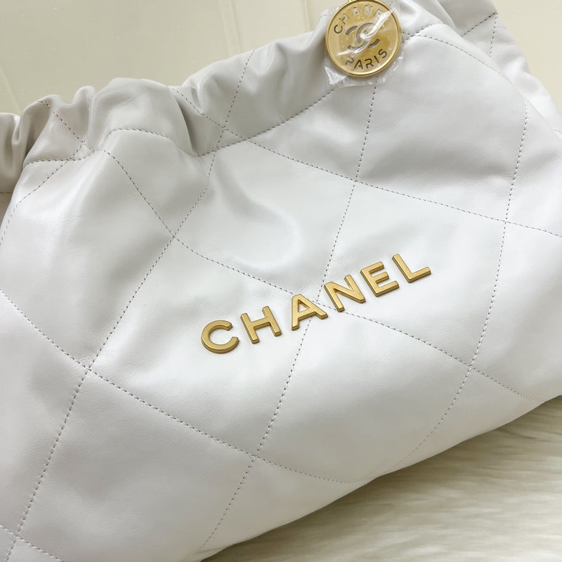 Chanel 22 Small East West Hobo Bag in White Calfskin and AGHW (Limited Edition!)