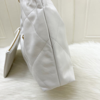 Chanel 22 Small East West Hobo Bag in White Calfskin and AGHW (Limited Edition!)