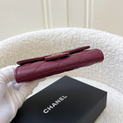 Chanel Classic Snap Card Holder in Burgundy Red Caviar LGHW