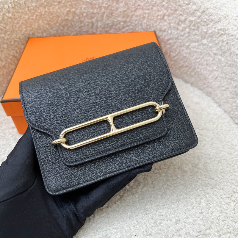 Hermes Roulis Slim Wallet in Black Chevre Leather and GHW