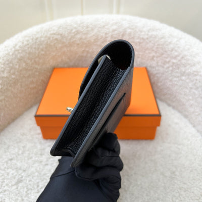 Hermes Roulis Slim Wallet in Black Chevre Leather and GHW