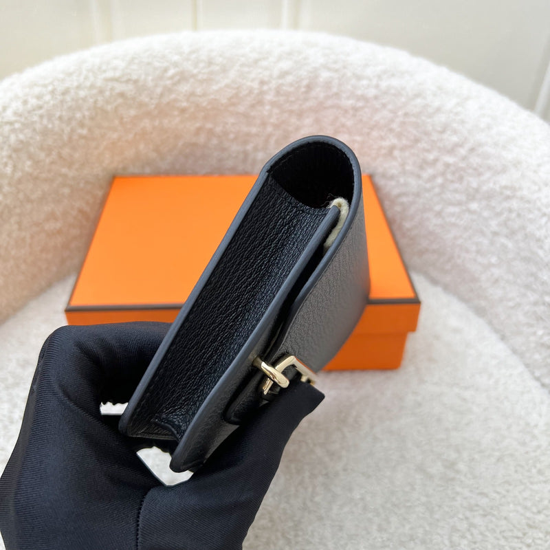 Hermes Roulis Slim Wallet in Black Chevre Leather and GHW