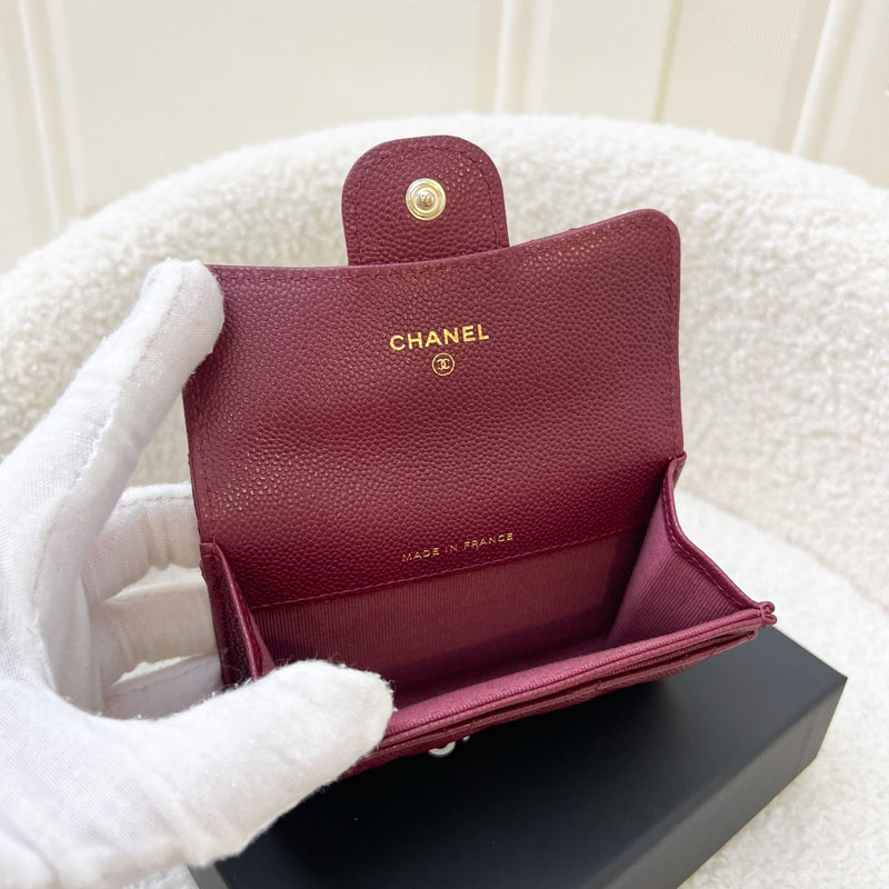 Chanel Classic Snap Card Holder in Burgundy Red Caviar LGHW