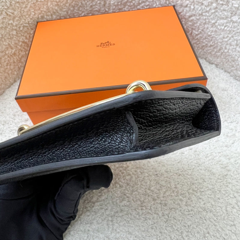 Hermes Roulis Slim Wallet in Black Chevre Leather and GHW