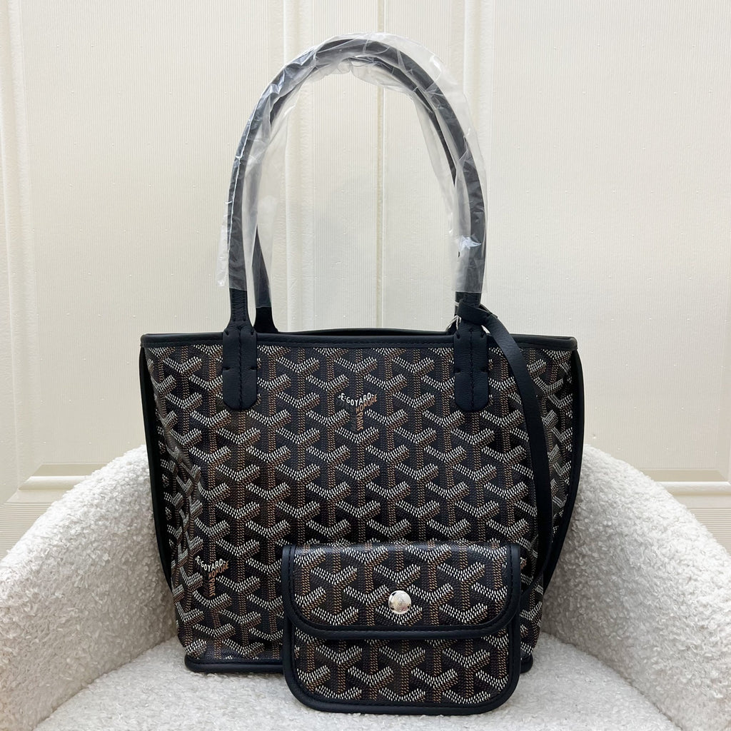 Goyard Mini Anjou Tote Bag in Black Goyardine Canvas and Leather