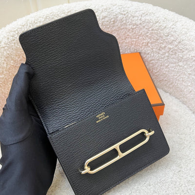 Hermes Roulis Slim Wallet in Black Chevre Leather and GHW