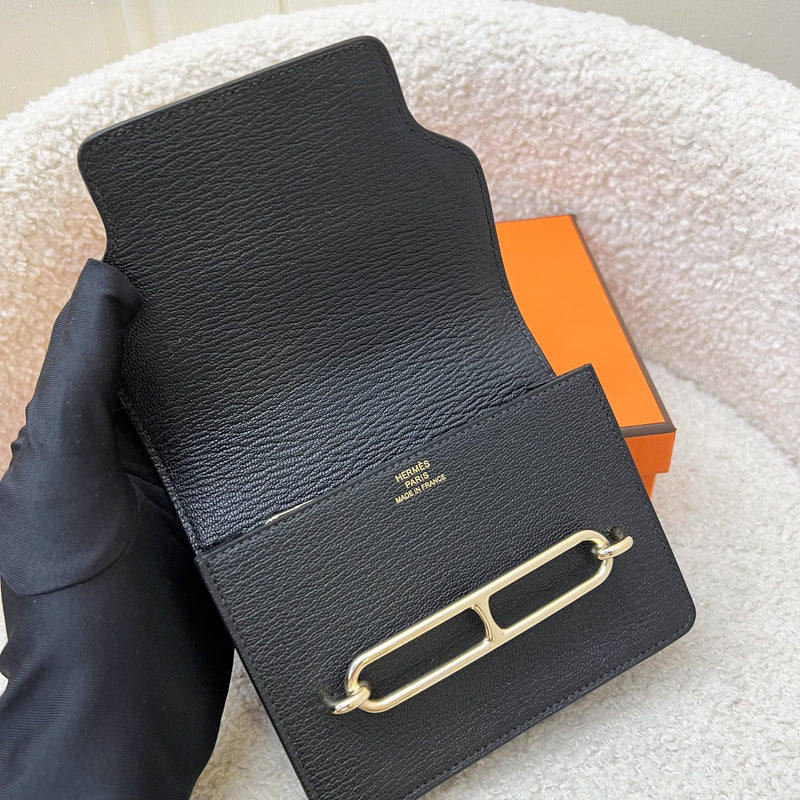 Hermes Roulis Slim Wallet in Black Chevre Leather and GHW