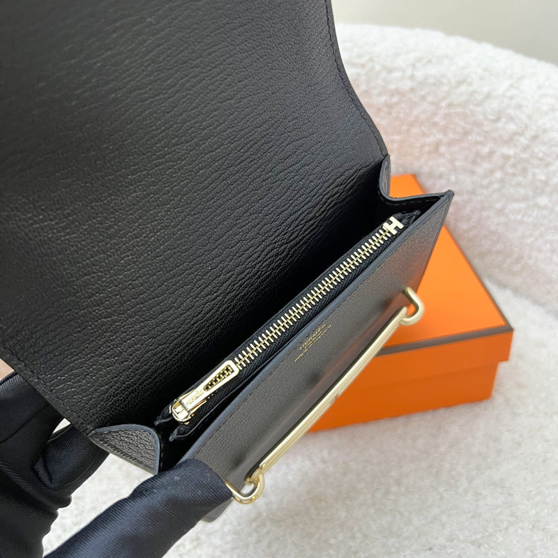 Hermes Roulis Slim Wallet in Black Chevre Leather and GHW