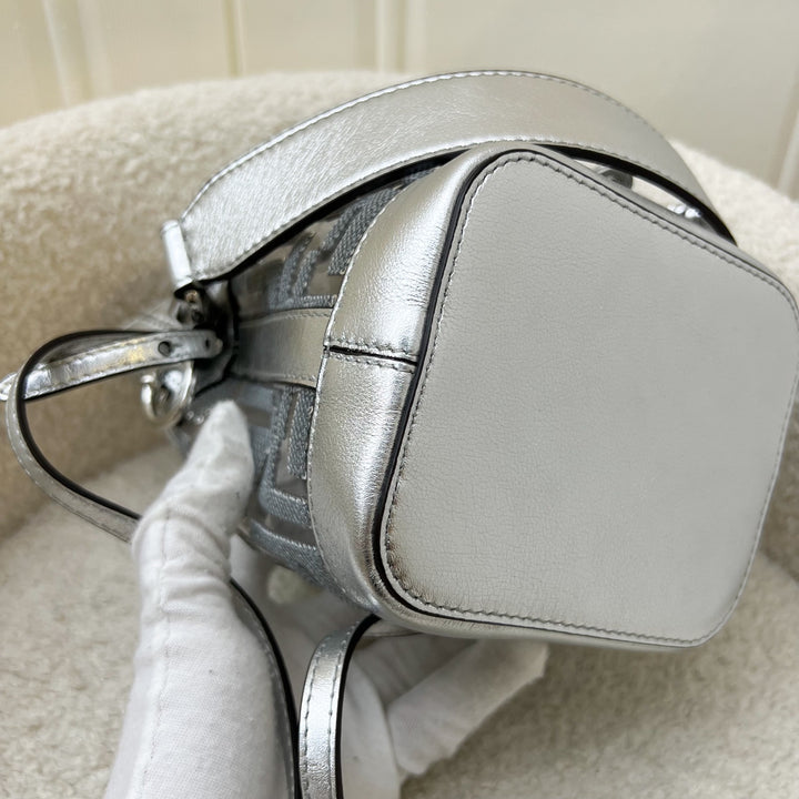 Fendi Mini Mon Tresor Bag in Metallic Silver Leather and Clear