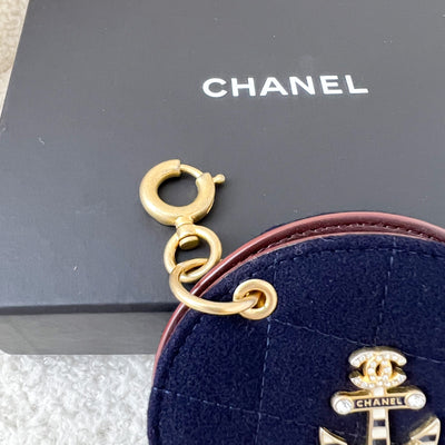 Chanel Mirror Bag Charm in Navy Blue Wool and Leather GHW