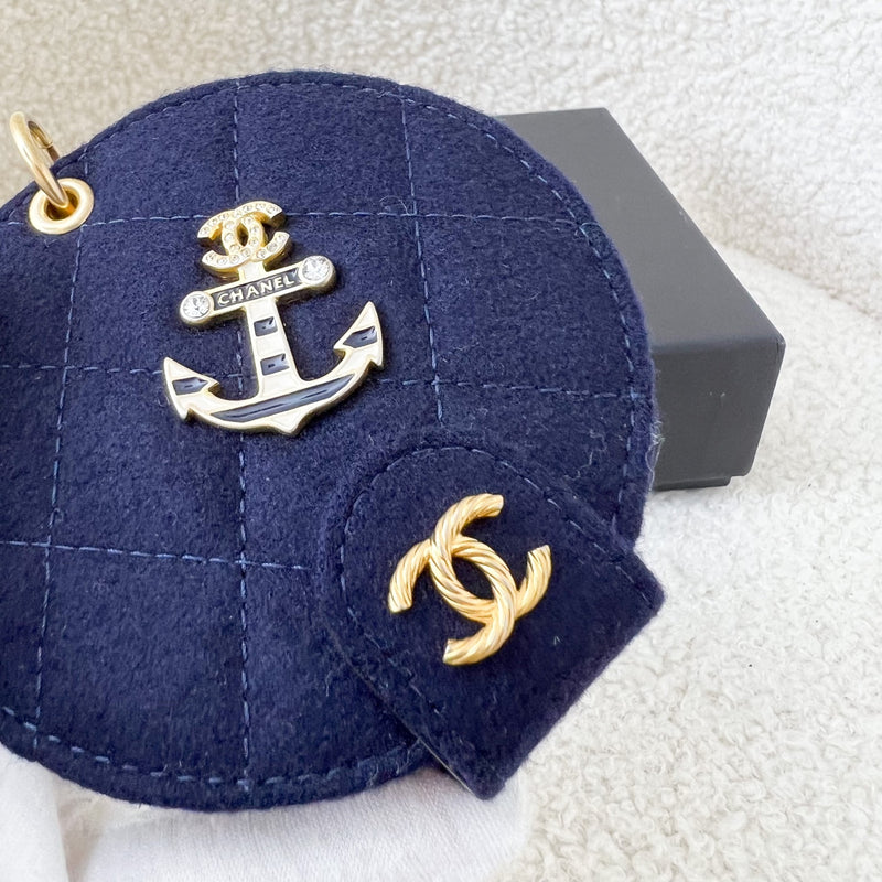 Chanel Mirror Bag Charm in Navy Blue Wool and Leather GHW