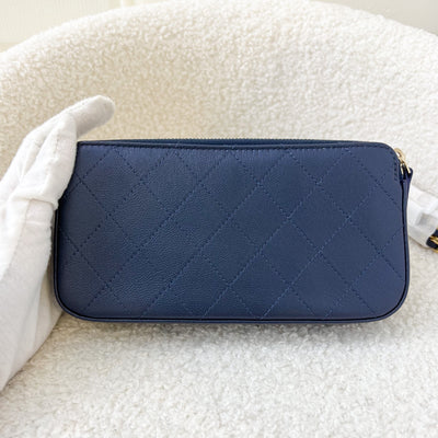 Chanel Double Zip Clutch with Pearls in Metallic Blue Goatskin and GHW