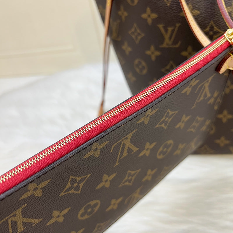 LV Neverfull MM in Monogram Canvas, Cerise Interior and GHW with Detachable Clutch (Model: M41177)