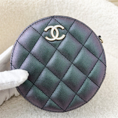 Chanel Round Clutch on Chain in 19S Iridescent Caviar with MOP Effect Logo