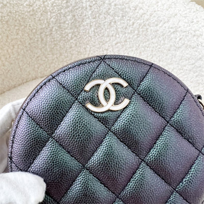 Chanel Round Clutch on Chain in 19S Iridescent Caviar with MOP Effect Logo