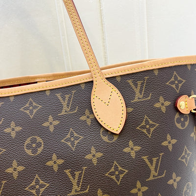 LV Neverfull MM in Monogram Canvas, Cerise Interior and GHW with Detachable Clutch (Model: M41177)