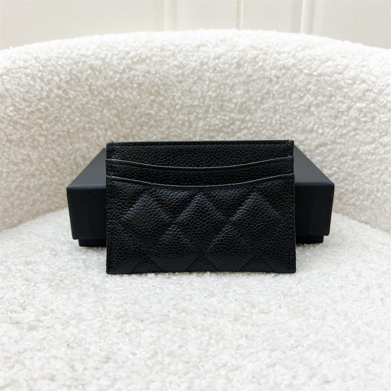 Chanel Classic Flat Card Holder in Black Caviar and GHW