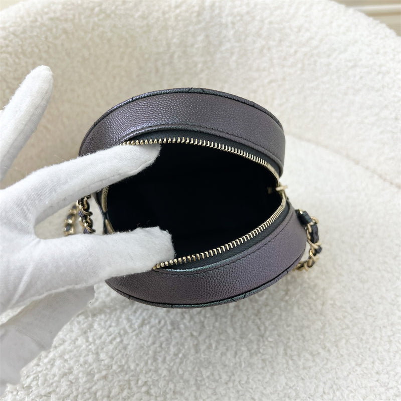 Chanel Round Clutch on Chain in 19S Iridescent Caviar with MOP Effect Logo