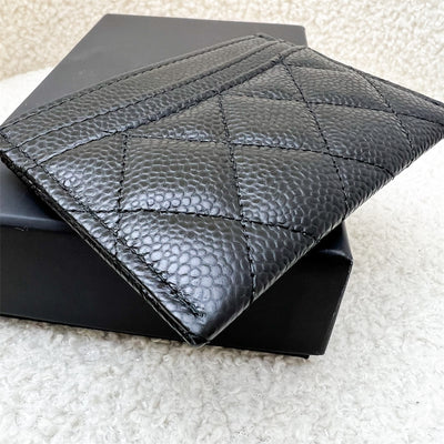 Chanel Classic Flat Card Holder in Black Caviar and GHW