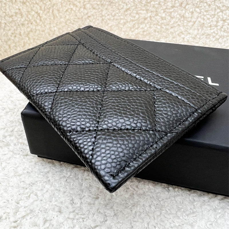 Chanel Classic Flat Card Holder in Black Caviar and GHW