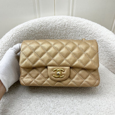 Chanel Classic Mini Rectangle Flap in Gold Caviar and AGHW